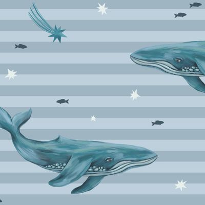 Киты на светло-голубом фоне (полоски)