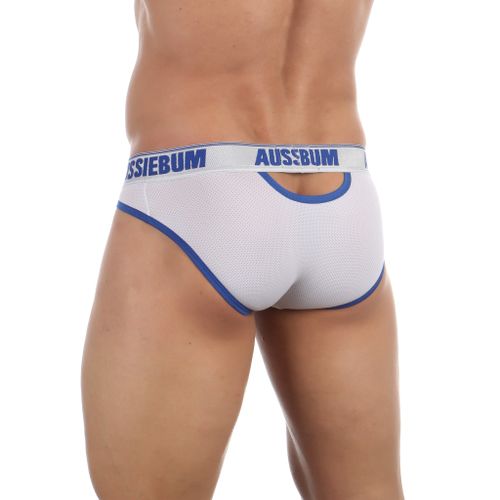 Мужские трусы слипы белые с вырезом в сеточку AussieBum