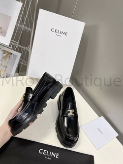 Женские лоферы Celine кожаные в черном цвете