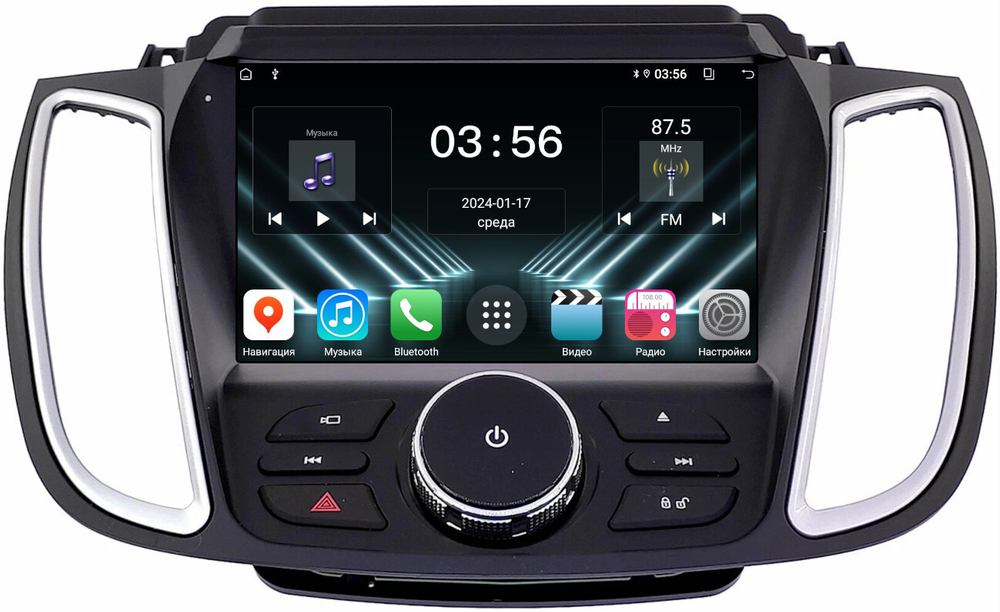 Магнитола для Ford Kuga 2 2017-2019 (SYNC 3, рамка с кнопками тип 1) - FarCar DX9-8029F1B монитор 9" IPS на Android 13, 4+64Гб, CarPlay