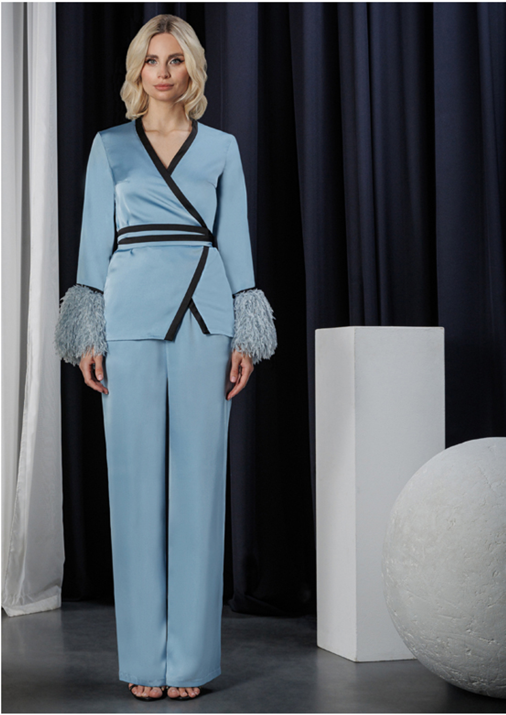 06-02-24 SS Костюм пижамный с имитацией перьев, голубой