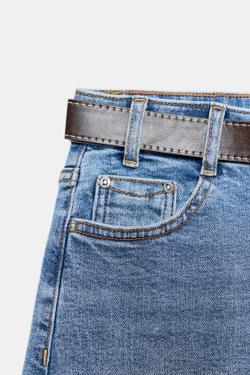 ZARA ДЖИНСЫ Z.10 КЮЛОТЫ С ВЫСОКОЙ ПОСАДКОЙ И РЕМНЕМ, ВЫЦВЕТШИЙ СИНИЙ