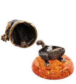 AM-2690 Колокольчик «Кот с цветком» (латунь, янтарь)