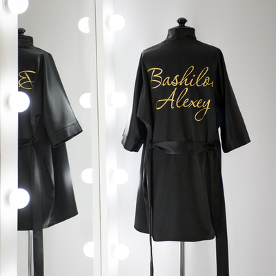 X 1-10-01 Атласный танцевальный халат с именем и фамилией. | Vasileva Dance