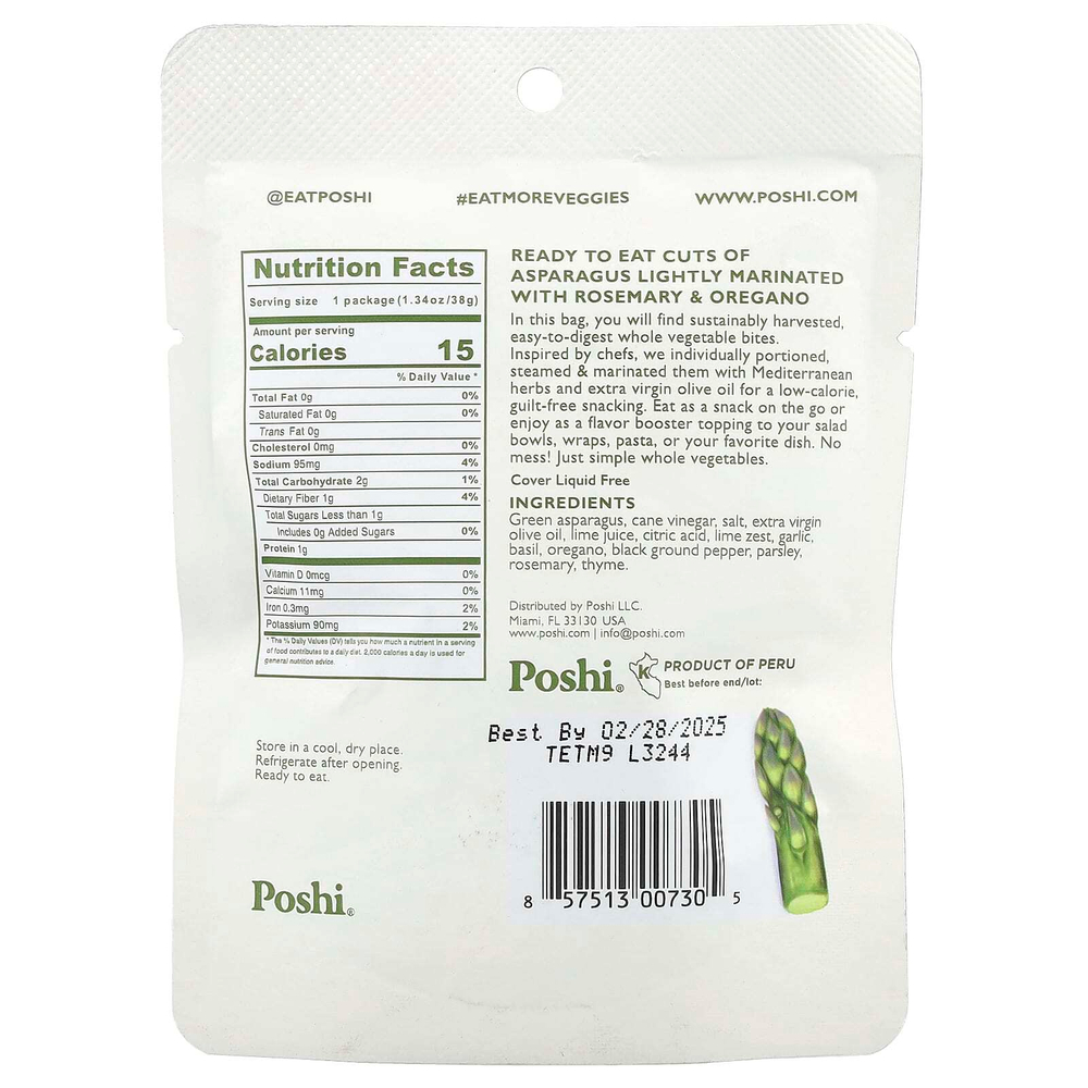 Poshi, спаржа, с розмарином и орегано, 38 г (1,34 унции)