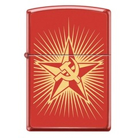 Зажигалка красная Zippo Серп и Молот на Звезде с покрытием Red Matte