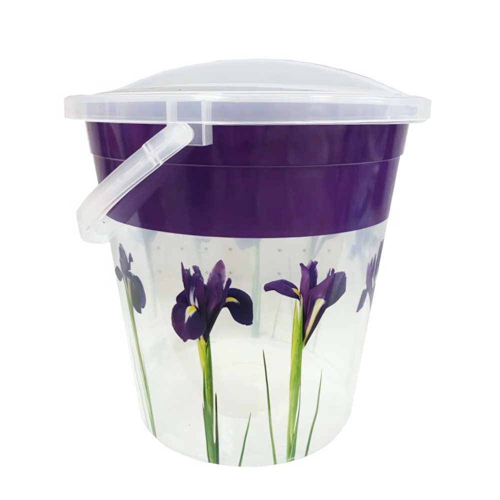 Ведро пластиковое с крышкой 14 л Декор "ИРИС"