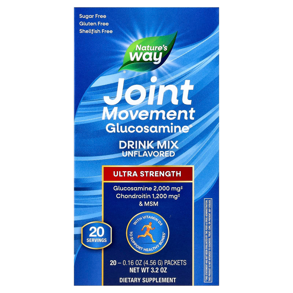 Nature's Way, Joint Movement Glucosamine®, смесь для приготовления напитков, с повышенной силой действия, без ароматизаторов, 20 пакетиков по 4,56 г (0,16 унции)