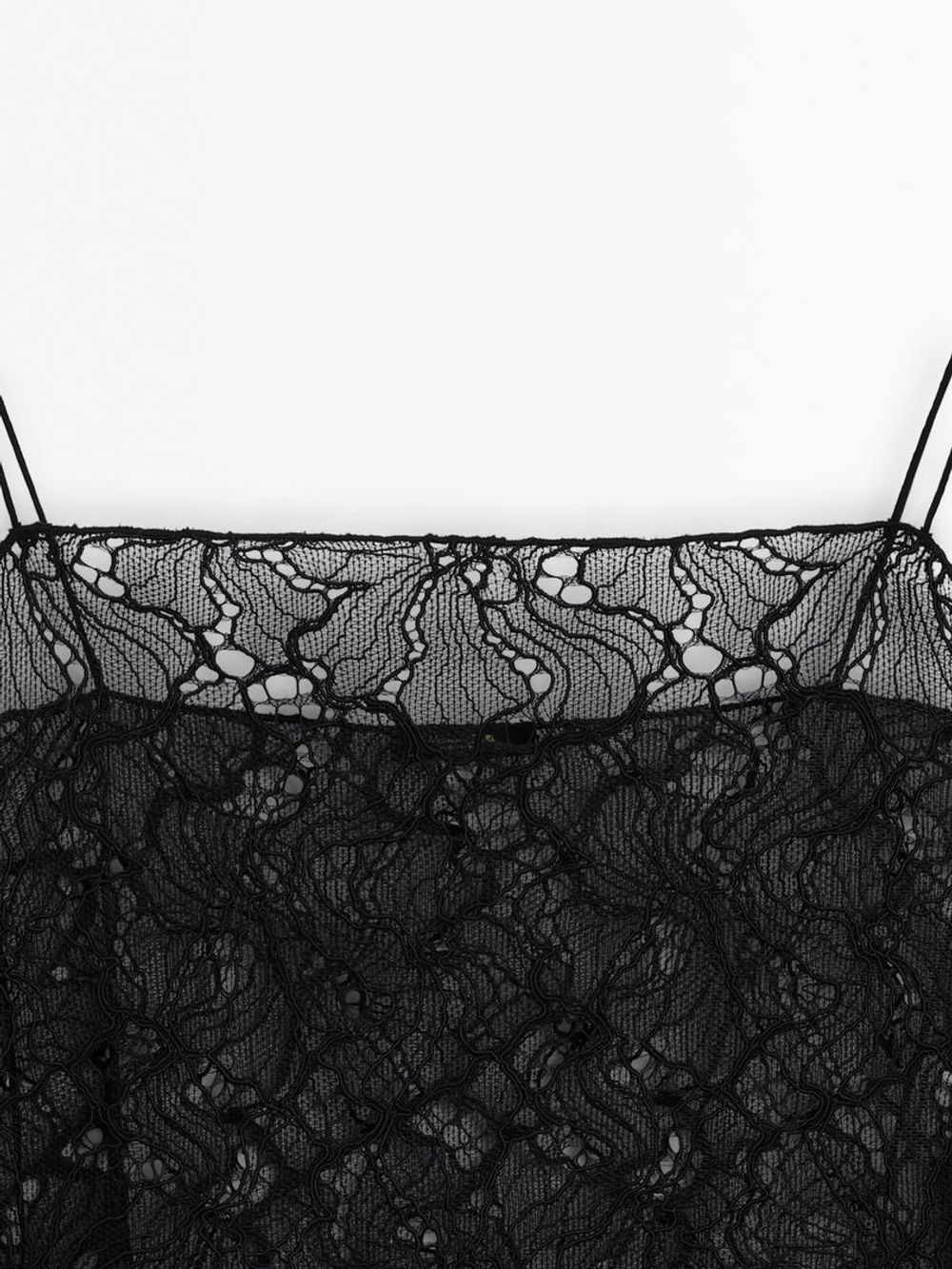 Massimo Dutti Кружевной топ на бретелях, черный