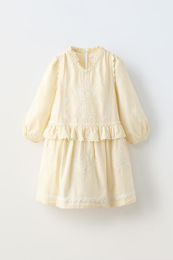 ZARA ПЛАТЬЕ С ВЫШИВКОЙ, ВАНИЛЬНЫЙ