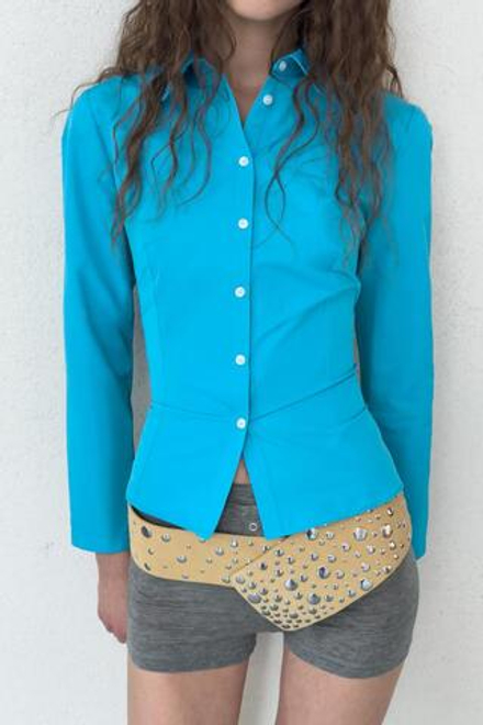 ZARA КОЖАНЫЙ РЕМЕНЬ-КОРСЕТ 100% С ЗАКЛЕПКАМИ, СВЕТЛО-ЖЕЛТЫЙ