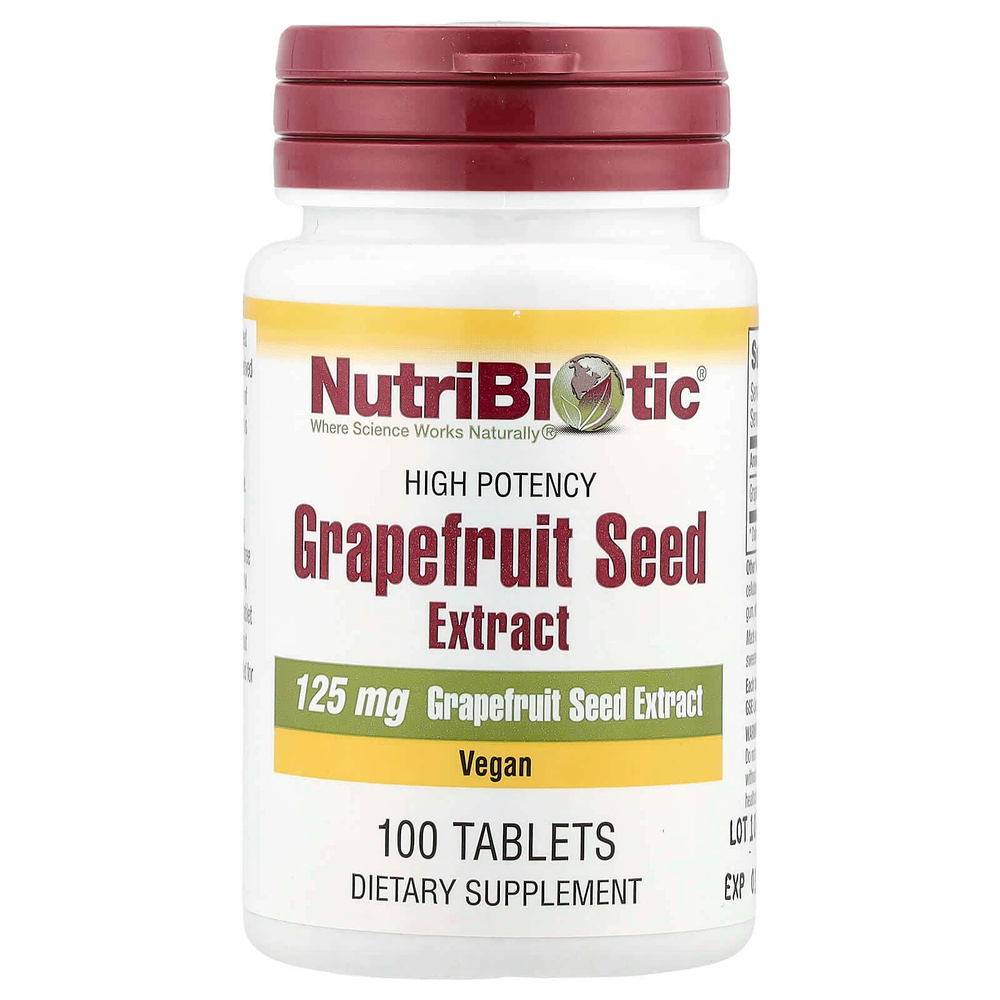 NutriBiotic, экстракт косточек грейпфрута, высокая эффективность, 125 мг, 100 таблеток