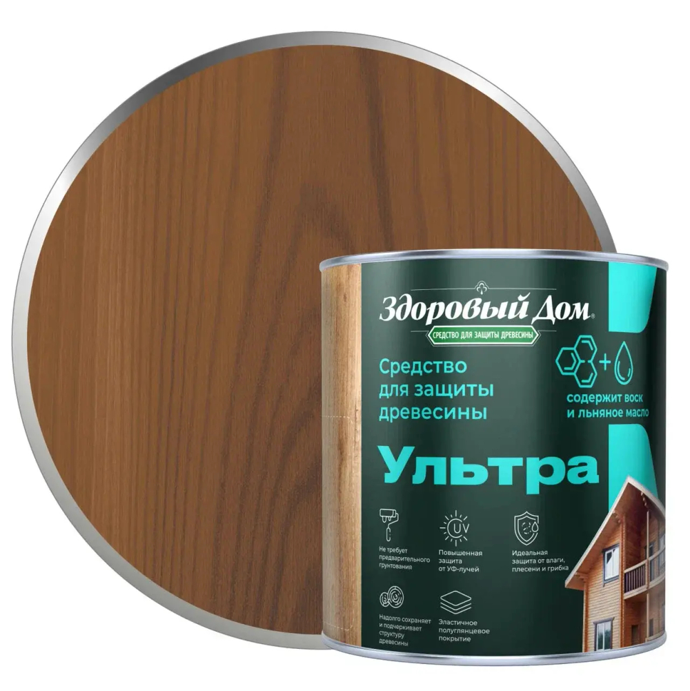 ЗДОРОВЫЙ ДОМ УЛЬТРА деревозащитное средство Дуб 0,8л (LAKRA)
