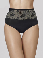 Трусы-утяжки с пояском из упругой микросетки с цветочным орнаментом (Размер: XXXL) (Цвет: черный)