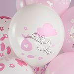 Шар (12''/30 см) Ура, Девочка!, Белый (200)/Розовый (433), пастель, 5 ст, 25 шт.