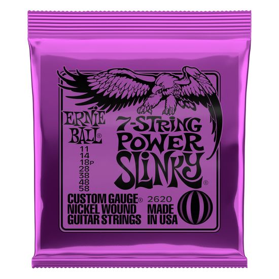 Струны для 7 струнной электрогитары ERNIE BALL 2620 Nickel Wound Slinky Power 11-58