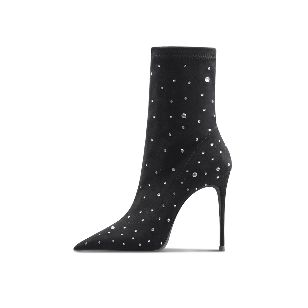 Suyymakk Full Rhinestones Suede Ankle Boots Super High Heel Women"s Black