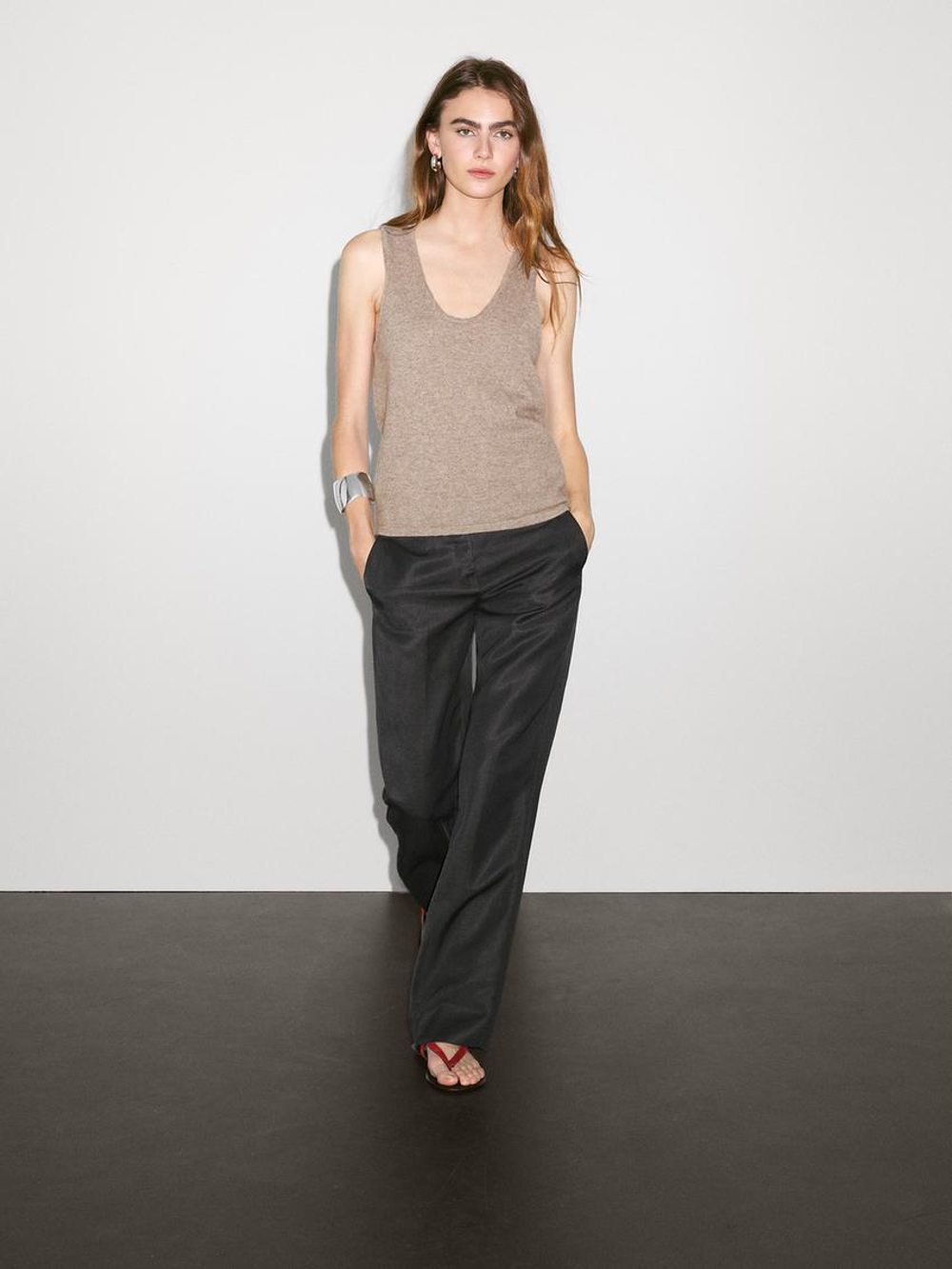 Massimo Dutti Топ с круглым вырезом из 100% кашемира, норка