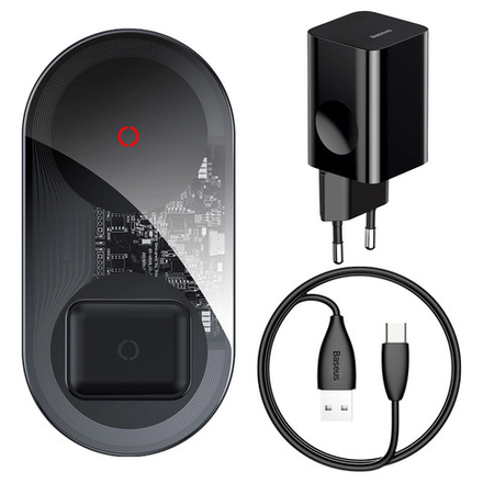 Беспроводная зарядка Baseus Simple 2in1 Wireless Charger Turbo Edition 24W (with 12V Charger)
