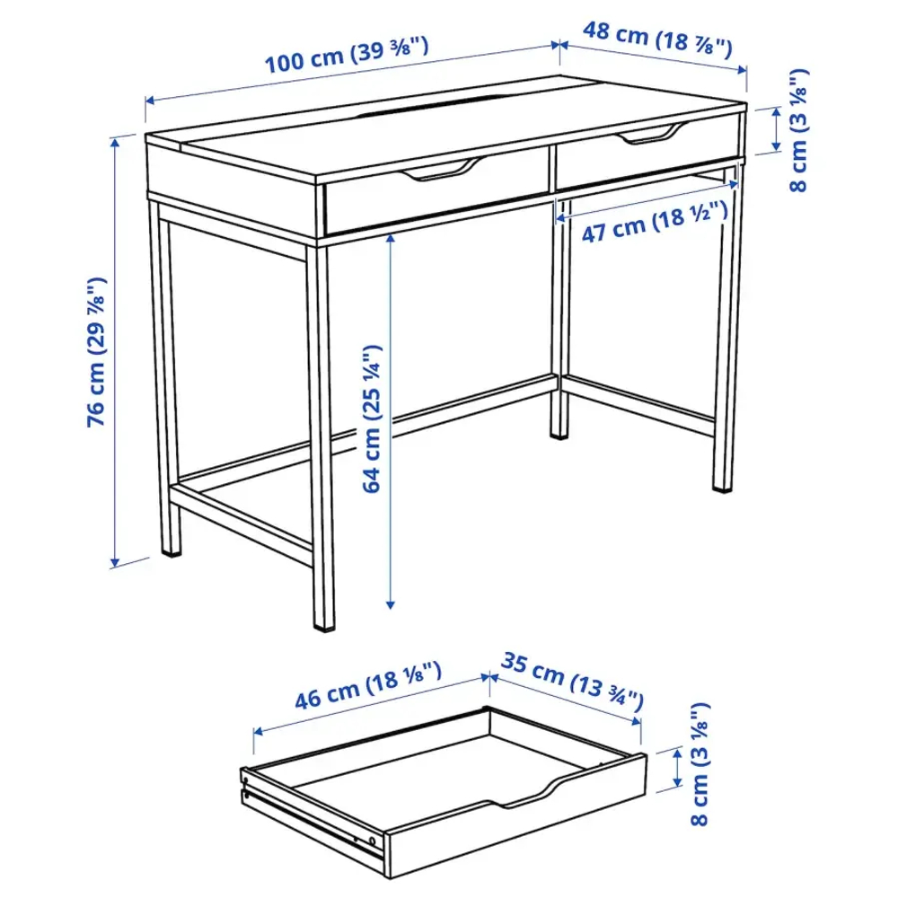 Письменный стол - ALEX IKEA/ АЛЕКС ИКЕА,  100х48 см, под белены дуб