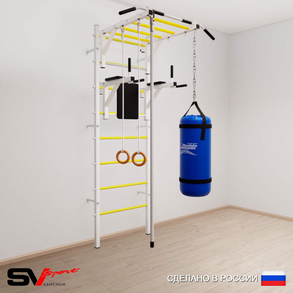 Шведская стенка Sv Sport усиленная 6443 (Турник рукоход/Брусья/Канат/Кольца/Цепь/Мешок 30кг)