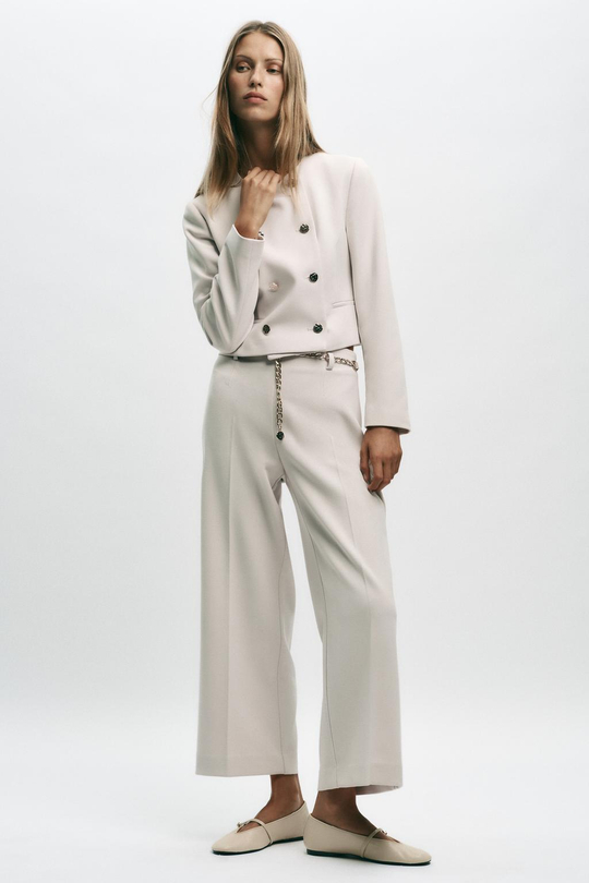 ZARA КОРОТКИЙ ДВУБОРТНЫЙ БЛЕЙЗЕР, ЭКРЮ