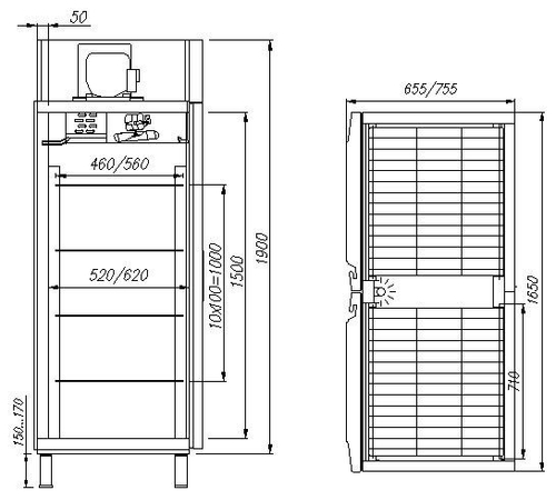 Морозильный шкаф с металлическими дверьми Полюс F1400 Сarboma INOX