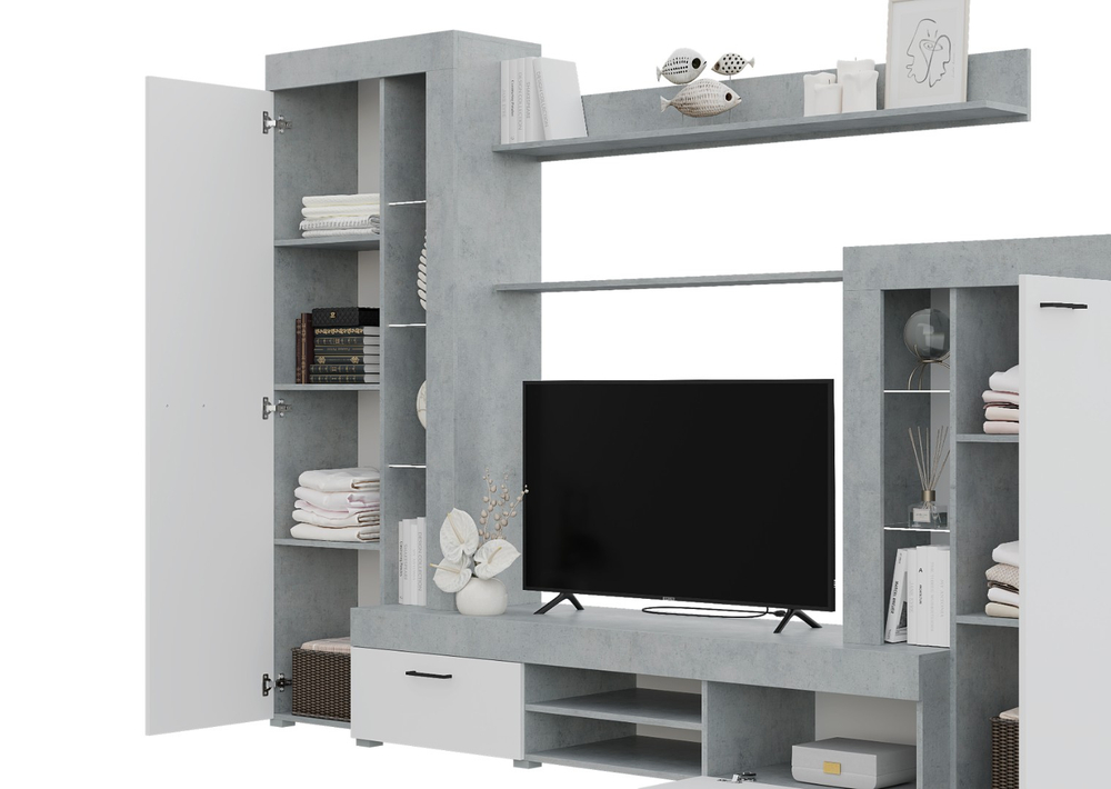 Гостиная Дельта - Белый/Бетон