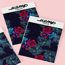 Ткань таффета красно-синие с паутинкой цветов