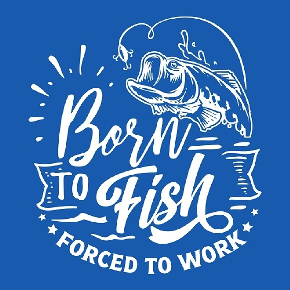 принт PewPewCat Born to fish синяя футболка