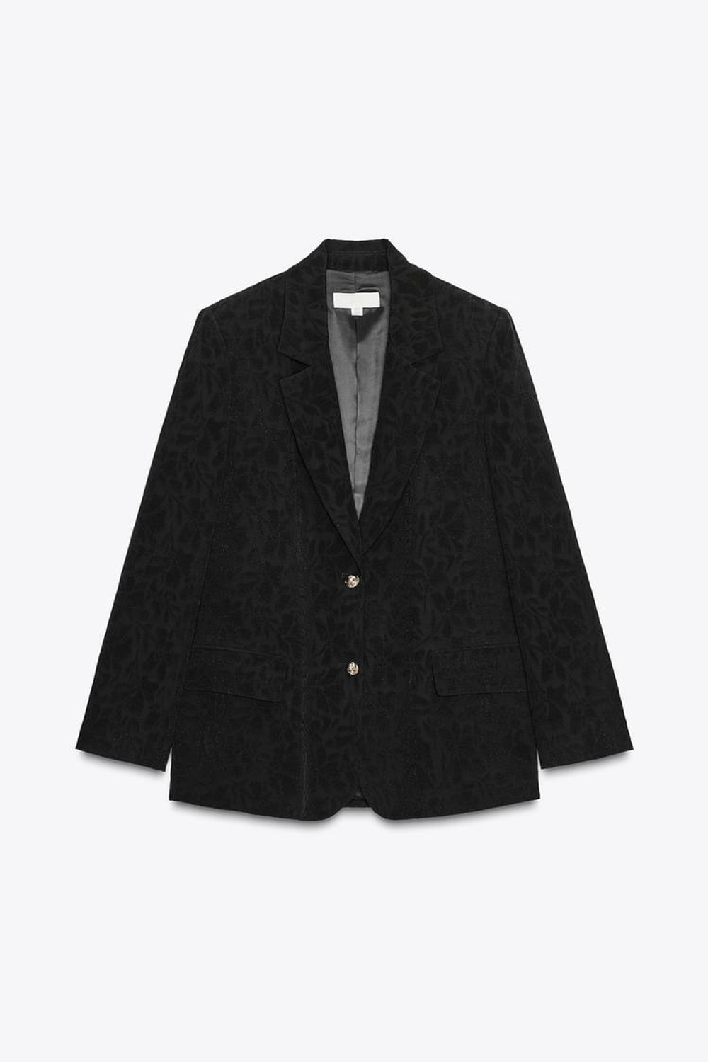 ZARA ЖАККАРДОВЫЙ БЛЕЙЗЕР С ПОДПЛЕЧНИКАМИ, ЧЕРНЫЙ