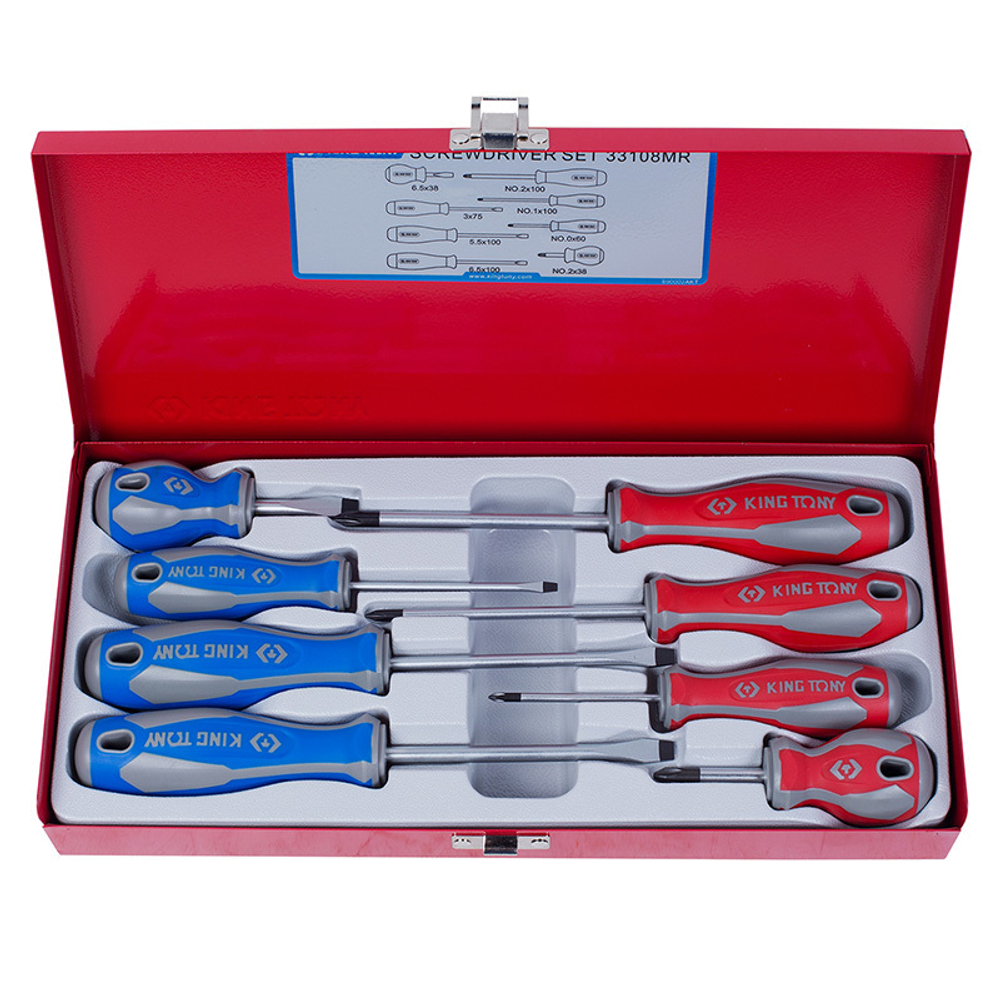 KING TONY (33108MR) Набор отверток в кейсе (PH, SL) 8 предметов