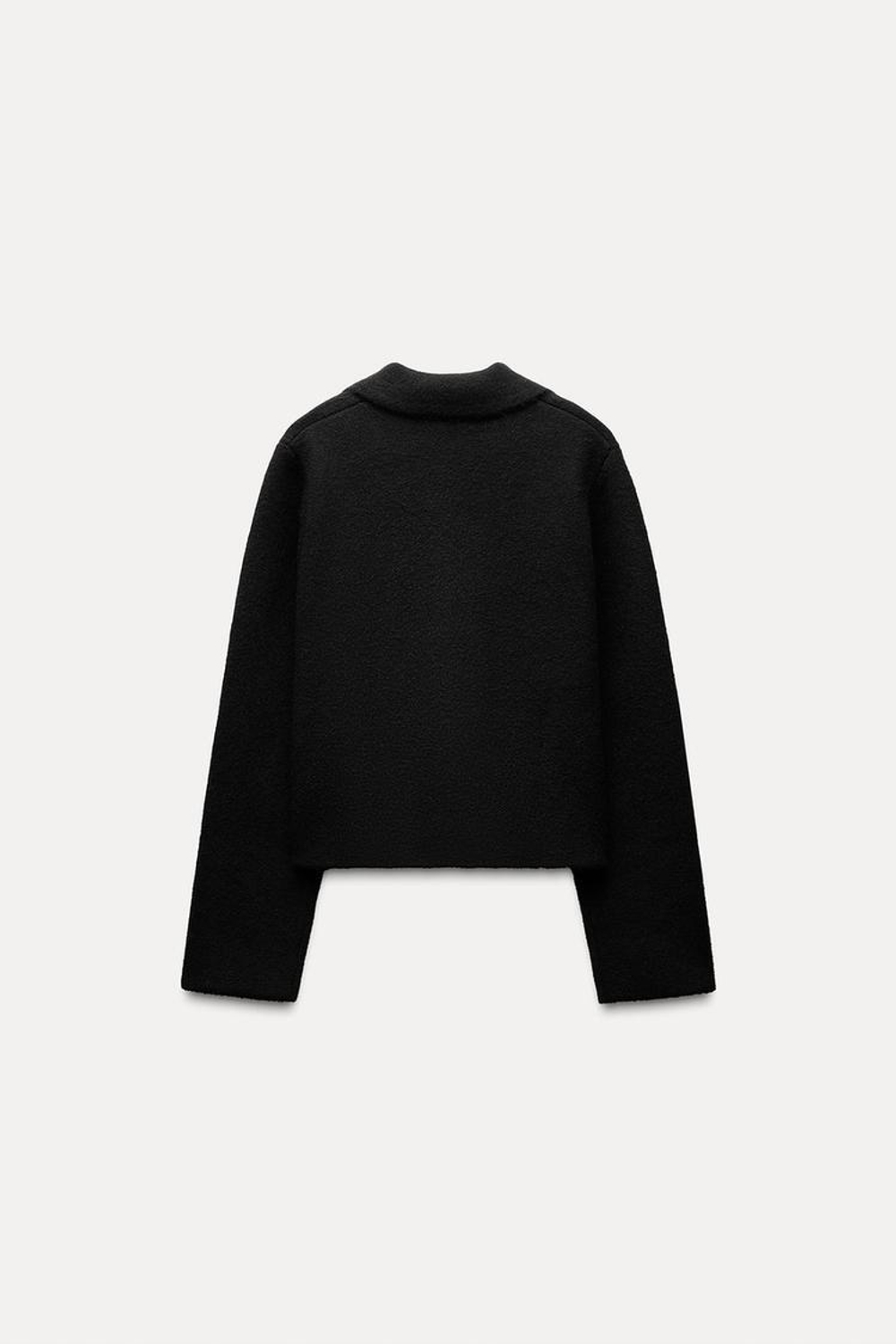 ZARA ОДНОТОННЫЙ КАРДИГАН С ВОРОТНИКОМ ПОЛО, ЧЕРНЫЙ