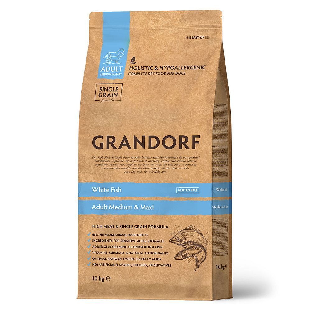 Сухой корм для собак средних и крупных пород GRANDORF DOG White Fish MED&MAXI с белой рыбой, Пакет 10 кг (УЦЕНКА) Сухой корм для собак средних и крупных пород GRANDORF DOG White Fish MED&MAXI с белой рыбой, Пакет 10 кг (УЦЕНКА)