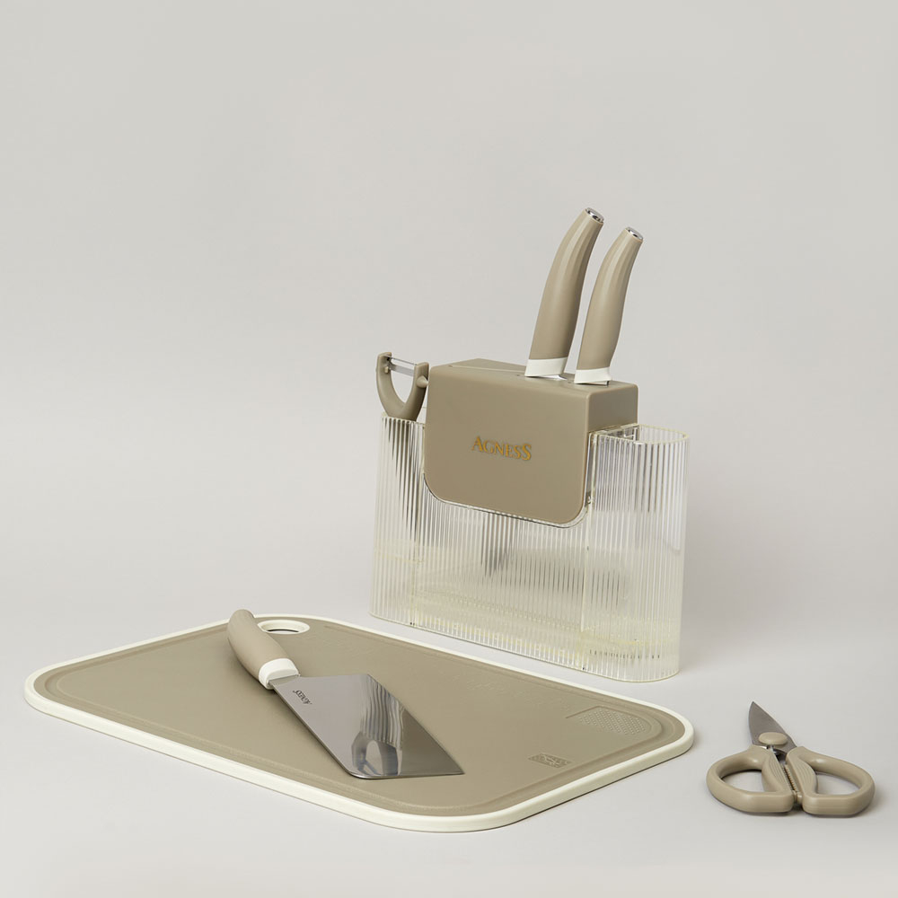 Набор ножей и кухонных принадлежностей 7 предметов, цвет серый