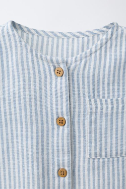 ZARA РУБАШКА В ПОЛОСКУ ИЗ ЛЬНА, СИНИЙ/БЕЛЫЙ