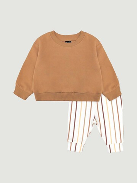 Комплект Mjölk Свитшот Camel/Штанишки Ecru Stripes