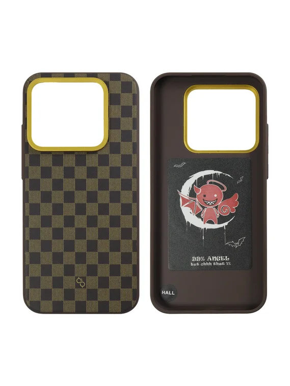 Защитный чехол для Realme GT8 Pro органо-силиконовый под карбон c MagSafe черно-коричневый шахматный (Black-Brown)