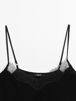 Massimo Dutti Топ в бельевом стиле с отделкой кружевом, черный