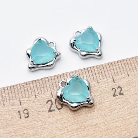 Подвеска Сердце, цвет серебро (родий) + голубой матовый, размер 13*10 мм, цена за 1 шт