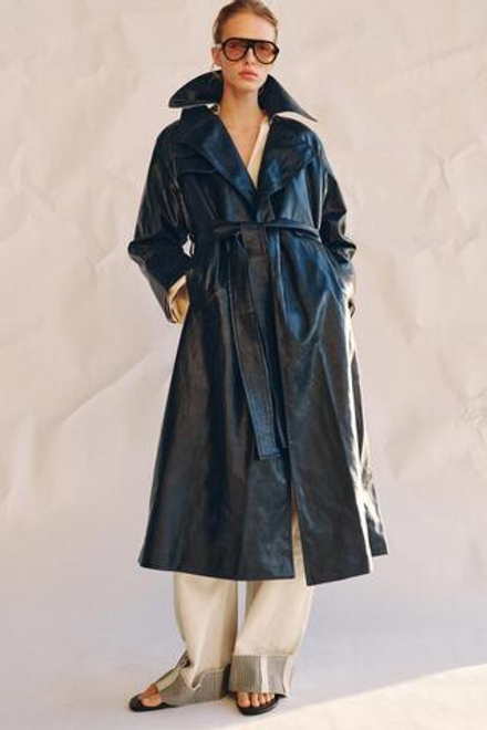 ZARA ТРЕНЧ ОВЕРСАЙЗ ИЗ ИСКУССТВЕННОЙ КОЖИ — ZW COLLECTION, МОРСКОЙ СИНИЙ