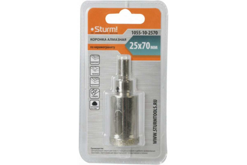 Коронка алмазная (25х70 мм; хв-к с проточкой) Sturm 1055-10-2570