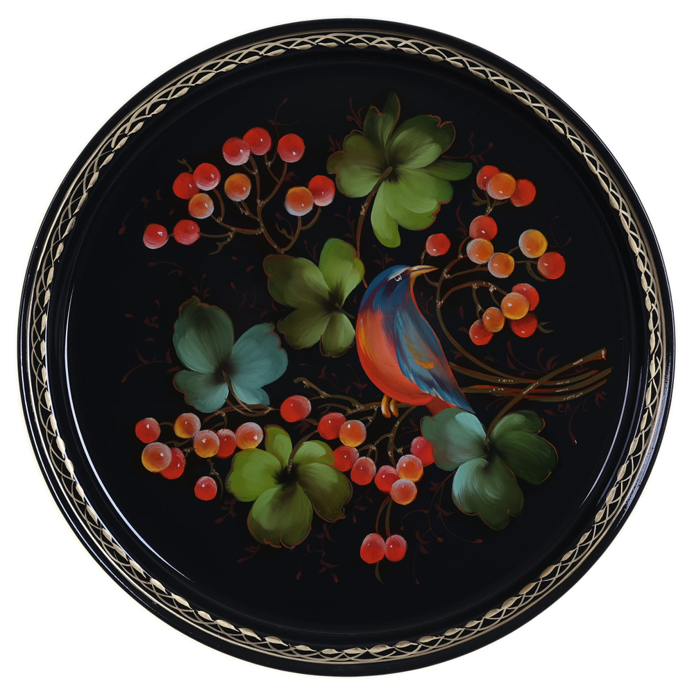 Жостовский поднос декоративный, размер 30 см (A9), металлический