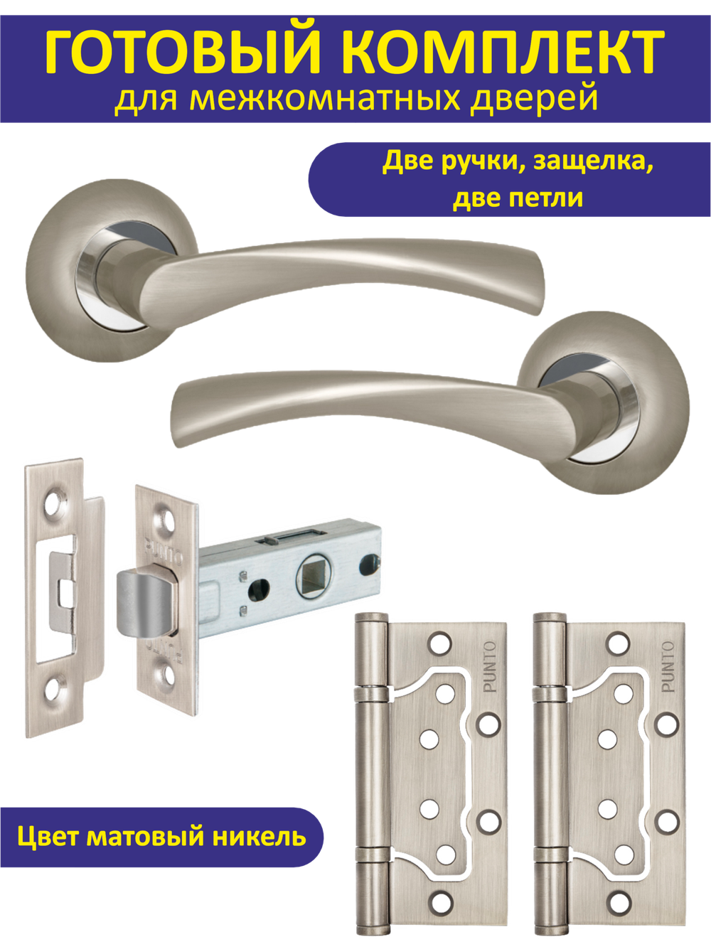 Ручка дверная межкомнатная с защелкой CRONA матовый никель
