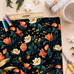 Ткань премиум сатин ночные цветочные фантазии