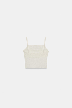 ZARA ТОП НА БРЕТЕЛЯХ С КРУЖЕВОМ, СВЕТЛО-СЕРЫЙ