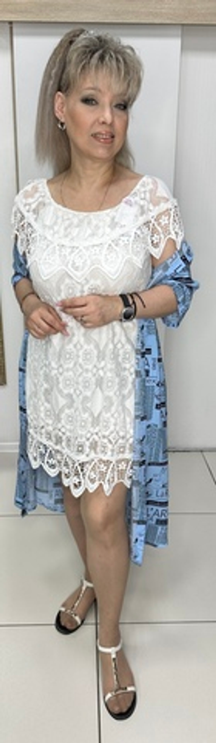 Белая ажурная туника с шитьем