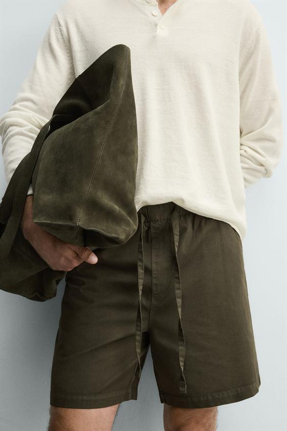 ZARA ШОРТЫ REGULAR FIT ИЗ ХЛОПКА И ЛИОЦЕЛЛА, ТЕМНЫЙ ХАКИ