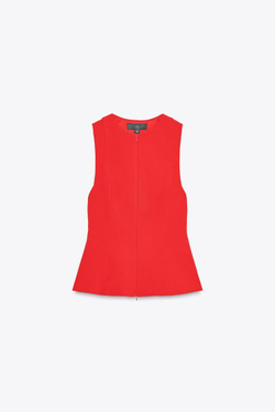 ZARA ТОП ОБЛЕГАЮЩЕГО КРОЯ С ЗАСТЕЖКОЙ-МОЛНИЕЙ, НАСЫЩЕННЫЙ КРАСНЫЙ