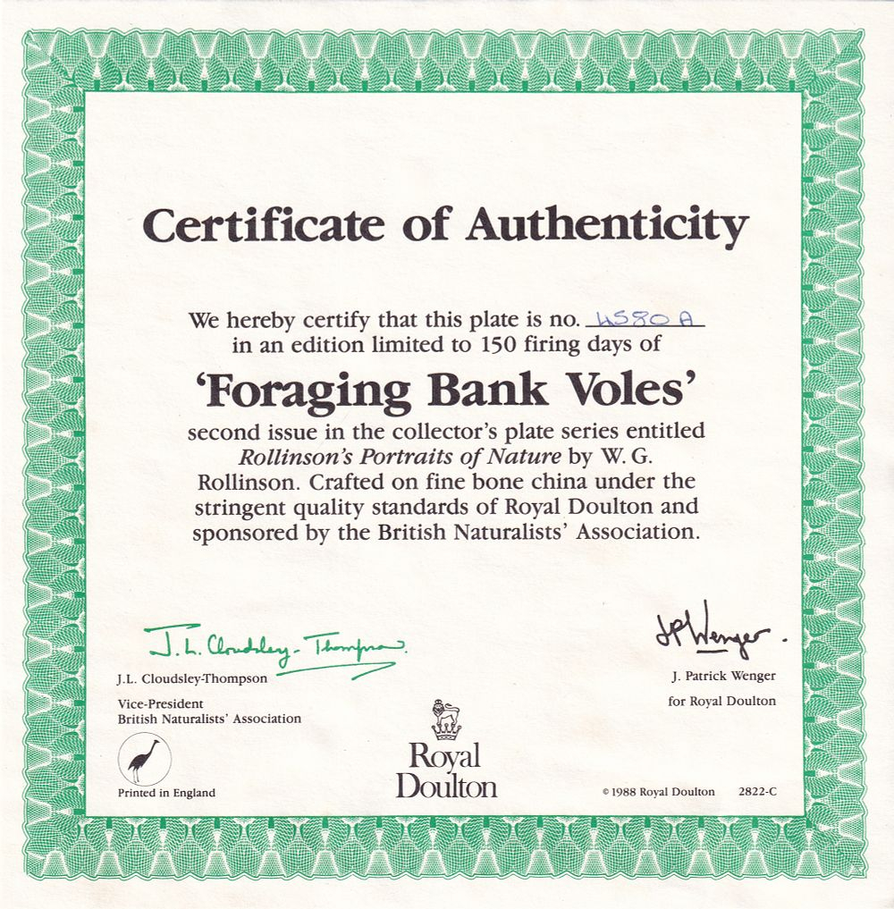 Декоративная коллекционная тарелка «Береговые мыши-полевки» из серии «Портреты природы Джеффа Роллинсона» («Rollinson's Portraits of Nature»)